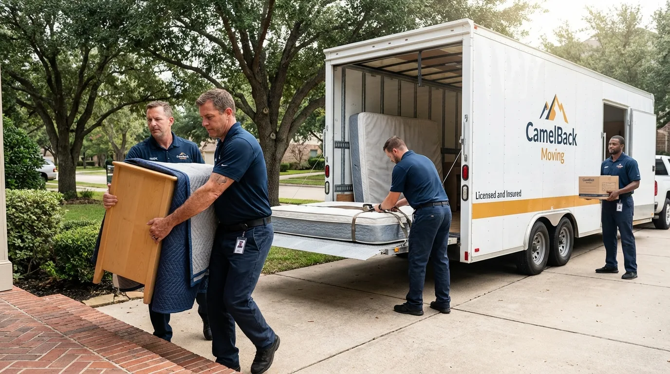 Crew loading residential truck for cross-state move from Fall Creek, WI